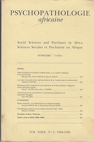 Imagen del vendedor de Psychopathologie africaine - Sciences Sociales et Psychiatrie en Afrique. - Vol. XXIX - N 3 a la venta por PRISCA