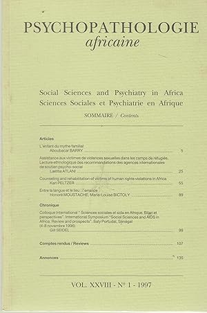 Imagen del vendedor de Psychopathologie africaine - Sciences Sociales et Psychiatrie en Afrique - Vol XXVIII - N1. a la venta por PRISCA