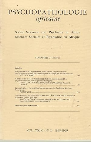 Immagine del venditore per Psychopathologie Africaine - Sciences Sociales et Psychiatrie en Afrique. - Vol. XXIX - N 2. venduto da PRISCA