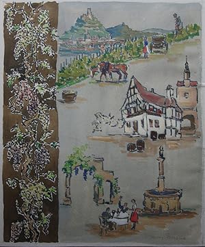 Rheinwein Weinreben - Aquarell signiert