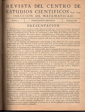 REVISTA DEL CENTRO DE ESTUDIOS CIENTIFICOS (SECCION DE MATEMATICAS). PUBLICACION MENSUAL. NUMEROS...