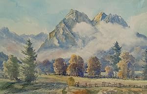 Die Waxensteine bei Garmisch, feines Originalaquarell, SIGNIERT