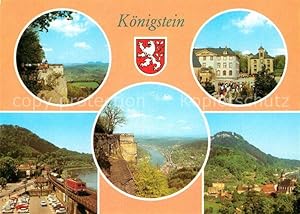 Bild des Verkufers fr Postkarte Carte Postale 72961081 Koenigstein Saechsische Schweiz Panorama Elbtal Eisenbahn Gebaeude Wapp zum Verkauf von Versandhandel Boeger