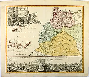 Bild des Verkufers fr Statuum Maroccanorum Regnorum nempe Fessani, Maroccani, Tafiletani et Segelomessani Secundum suas Provincias accurate divisorum, Typus generalis novus, ex variis recentioris Geographiae adminicul depromptus et designatus a, Io. Chris. Homanno MD Nori(m)bergae Anno 1728". zum Verkauf von Antiquariat Peter Fritzen