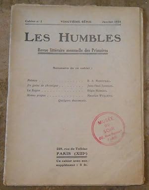 Les Humbles Revue littéraire mensuelle des Primaires n°1 1935