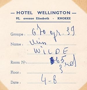 Hotel Wellington Knokke Room 1939 Dutch Ephemera Receipt
