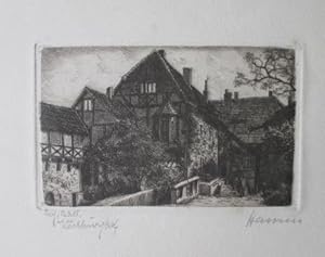 "Wartburghof". Radierung von Hansen, ca. 8 x 12 cm, o.J., rechts unten signiert.