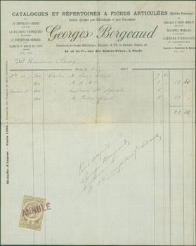 Receipt from Georges Borgeaud (41 Rue des Saintes-Peres, Paris) to Monsieur Passy, May 3, 1890.