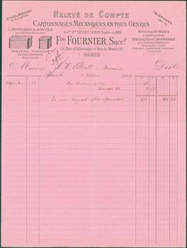 Receipt from Fdo. Fournier, Succ.r (56 Rue d'Allemagne, Paris) to M. A.W. Elliott, October 1, 1909.