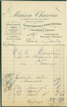 Receipt from H. Charvin & Poncet (11 -26 Passage Choiseul, Paris) January 28, 1917.