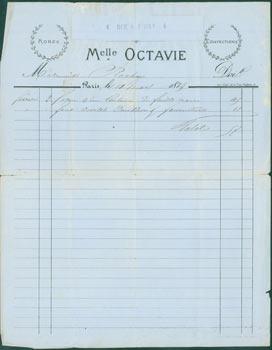 Receipt from Ch. Subran (21-27 Rue Daru, Paris) to Mlle. [Racher], March 11, 1873.