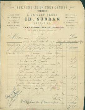 Receipt from Ch. Subran (21-27 Rue Daru, Paris) to Monsieur Passy, December 23, 1905.