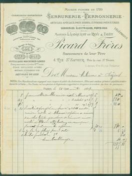 Receipt from Picard Freres (4 Rue St. Saveur, Paris) August 31, 1893.