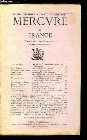 Seller image for MERCURE DE FRANCE N 996 - TOME CCXCVII - Apiste ou le fondement moral de l'loquence par Maurice Garon, Journal littraire par Paul Lautaud, Ne rvez pas par Michel de Saint Pierre, Le Japon et l'Asie par Jean Jacoby, Les Enigmes de l'histoire, racine for sale by Le-Livre