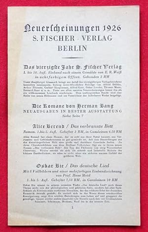 Werbung des Verlages S. Fischer Berlin "Neuerscheinungen 1926" (Werbeprospekt des Verlages)