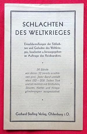 Bild des Verkufers fr Werbung des Verlages Gerhard Stalling "Schlachten des Weltkrieges, 36 Bnde" (Werbeprospekt des Verlages) zum Verkauf von ANTIQUARIAT H. EPPLER