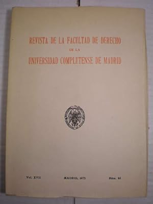 Immagine del venditore per Revista de la Facultad de Derecho de la Universidad Complutense de Madrid Num. 46 Vol. XVII - Madrid, 1973 venduto da Librera Antonio Azorn