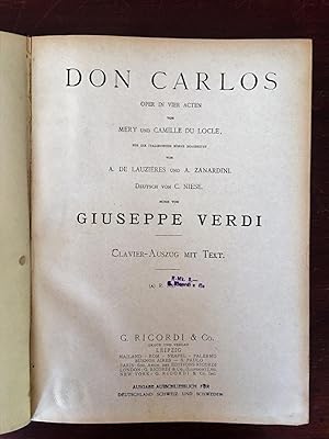 Don Carlos. Oper in vier Acten von Mery und Camille du Locle, für die italienische Bühne bearbeit...