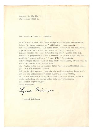 Masch. Brief mit eigenh. U. "Lyonel Feininger".