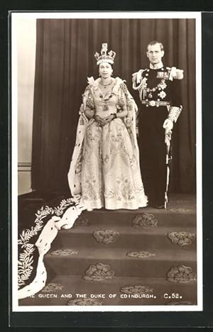 Postcard Konigin Elizabeth Ii Von England Mit Ihrem Gemahl Prinz Philip Kronung Im Jahr 1953 Manuskript Nbsp Nbsp Papierantiquitat Bartko Reher