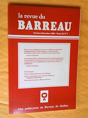 La Revue du Barreau, tome 52, no 4, octobre-décembre 1992