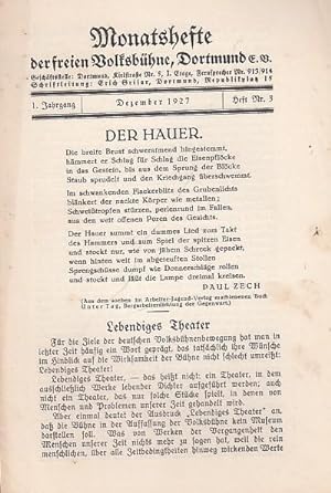 Bild des Verkufers fr Monatshefte der freien Volksbhne Dortmund e. V. Dezember 1927. Heft Nr. 3 des 1. Jahrgangs. zum Verkauf von Antiquariat Carl Wegner