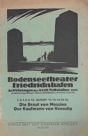 Imagen del vendedor de Bltter der Wrttembergischen Volksbhne. Erstes ( 1. ) Heft der siebenten ( 7. ) Spielzeit 1925 / 1926. Mit 2 Besetzungslisten zu ' Die Braut von Messina oder Die feindlichen Brder ' ( Schiller ) und ' Der Kaufmann von Venedig ' ( William Shakespeare ). Inszenierungen: Herbert Maisch. Bhnenbau und Kostme: Ernst Pils. Mitwirkende: Else Huler, Peter Gromann, Joachim Scheibe // Ernst Siegfried v. d. Heyden, Klaus W. Krause, Willy Court u. v. a. a la venta por Antiquariat Carl Wegner