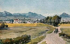 Bild des Verkufers fr Postkarte Carte Postale 43263560 Rosenheim Bayern Blick ueber die Felder Gesamtansicht mit Alpenpanorama zum Verkauf von Versandhandel Boeger