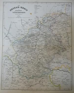Orig. kolorierter Holzstich: Baden Württemberg - Karte: Der Neckar-Kreis vom Königreich Württembe...