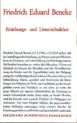 Bild des Verkufers fr Erziehungs- und Unterrichtslehre. Hrsg. von Hans K. Platte. Mit einem Frontispiz. Schninghs Sammlung pdagogischer Schriften : Quellen zur Geschichte der Pdagogik. zum Verkauf von Fundus-Online GbR Borkert Schwarz Zerfa