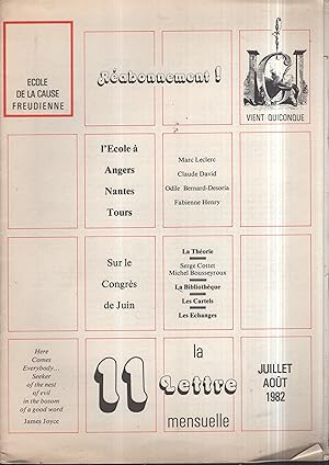 Bild des Verkufers fr cole de la Cause Freudienne. - N 11 - Juillet/Aot 1982 zum Verkauf von PRISCA