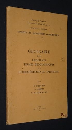 Bild des Verkufers fr Glossaire des principaux termes gographiques et hydrogologiques sahariens zum Verkauf von Abraxas-libris