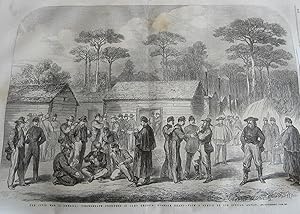 CIVIL WAR IN AMERICA, CONFEDERATE PRISONERS AT CAMP GEORGIA AT ROANOKE ISLAND IN 1862FINE ORIGINA...