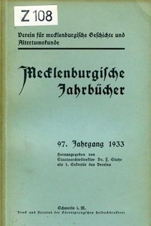 Imagen del vendedor de Mecklenburgische Jahrbcher 97. Jahrgang 1933. Verein fr Mecklenburgische Geschichte und Altertumskunde. a la venta por Antiquariat Liberarius - Frank Wechsler