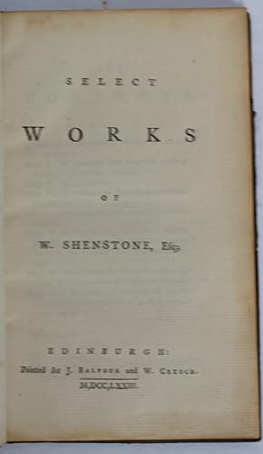 Bild des Verkufers fr Select Works of W. Shenstone. The British Poets. Vol. XLI zum Verkauf von J. Patrick McGahern Books Inc. (ABAC)