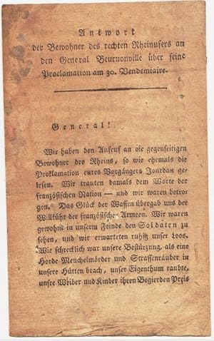 Flugzettel. - Antwort der Bewohner des rechten Rheinufers an den General Beurnonville (1752 - 182...