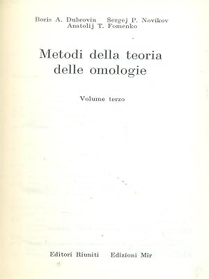 Bild des Verkufers fr Metodi della teoria delle omologie 3 zum Verkauf von Librodifaccia