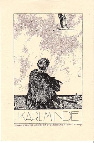 Klischee, Exlibris "Karl Minde - Seinem Freunde Gewidmet In Zuneigung" , 11,4 x 7,6 cm Blattgröße...