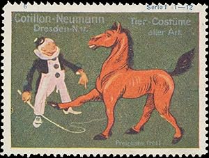 Bild des Verkufers fr Reklamemarke Clown mit Pferd, Tier Kostm zum Verkauf von Veikkos