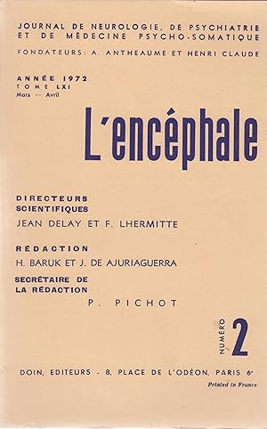 Seller image for L'Encphale. Journal de Neurologie, de Psychiatrie et de Mdecine Psycho-Somatique. - Anne 1972 - Tome LXI - N 2 - Mars/Avril. for sale by PRISCA