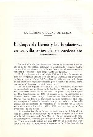 Imagen del vendedor de LA IMPRENTA DUCAL DE LERMA - EL DUQUE DE LERMA Y LAS FUNCIONES EN SU VILLA ANTES DE SU CARDENALATO (8 PAGINAS ORIGINALES DEL AO 1970, ESTUDIO COMPLETO TEXTO INTEGRO) a la venta por Libreria 7 Soles