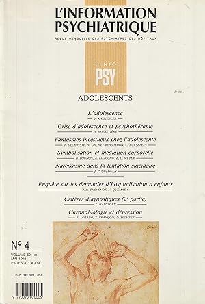 Seller image for L'Information psychiatrique - Revue mensuelle des Psychiatres des Hpitaux - Volume 69, N 4, Mai 1993. - Adolescents. for sale by PRISCA