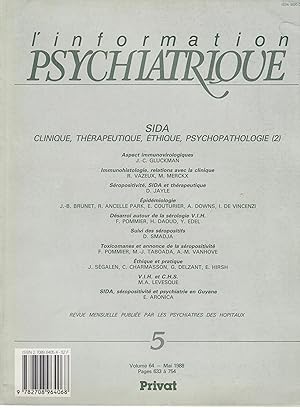 Image du vendeur pour L'Information Psychiatrique - Revue mensuelle publie par les Psychiatres des Hpitaux - N 5 - Volume 64 - Mai 1988 - SIDA : cliniques, thrapeutique, thique, psychopathologie (2). mis en vente par PRISCA
