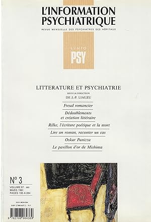 Image du vendeur pour L'Information Psychiatrique - Revue mensuelle des Psychiatres des Hpitaux - N 3 - Volume 67 - Mars 1991 - Littrature et Psychiatrie. mis en vente par PRISCA