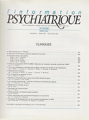 Immagine del venditore per L'Information Psychiatrique - Revue mensuelle publie par les Psychiatres des Hpitaux - N 4 - Volume 63 - Avril 1987 - Le temps et l'enfant. venduto da PRISCA