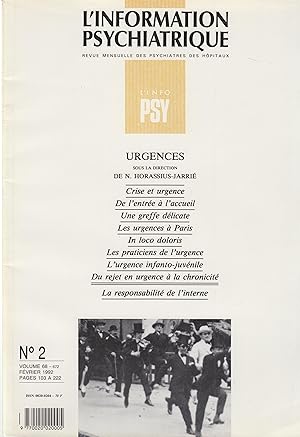 Bild des Verkufers fr L'Information Psychiatrique - Revue mensuelle des Psychiatres des Hpitaux - N 2 - Volume 68 - Fvrier 1992 - Urgences. zum Verkauf von PRISCA