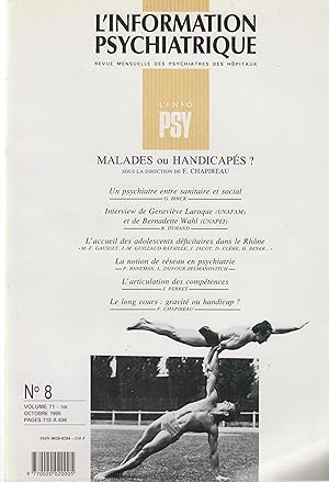 Imagen del vendedor de L'Information Psychiatrique - Revue mensuelle des Psychiatres des Hpitaux - N 8 - Volume 71 - Octobre 1995 - Malades ou Handicaps ? a la venta por PRISCA