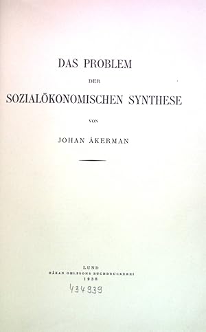 Immagine del venditore per Das Problem der Sozialkonomischen Synthese. Skrifter utgivna av Vetenskaps-Societeten I Lund, 21 venduto da books4less (Versandantiquariat Petra Gros GmbH & Co. KG)