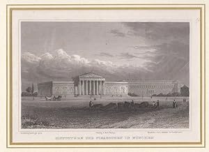 Orig. Stahlstich: Glyptothek und Pinakothek in München. Ludwig Lange, G. A: Müller in Carlsruhe.