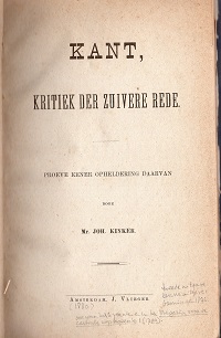 Kant, Kritiek der zuivere rede, proeve eene opheldering